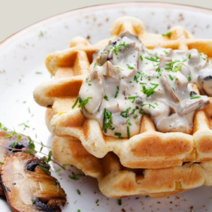 waffle pollo y champiñones